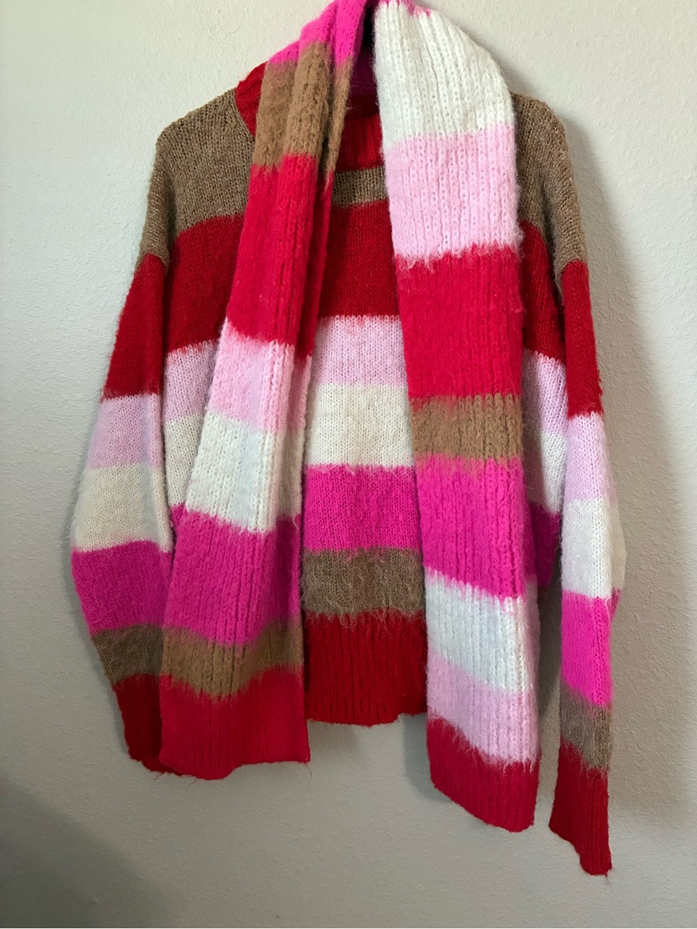 A new Day Striped Pink Red & Brown Cozy Women's Sweater